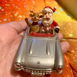Silver 57 Corvette Santa and Reindeer Holiday Ornament